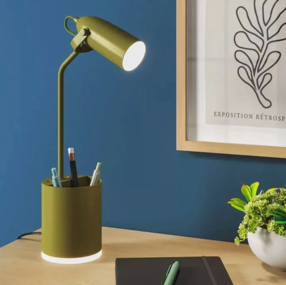 Room Essentials Olive Green Task Lamp w/ Nightlight NEW